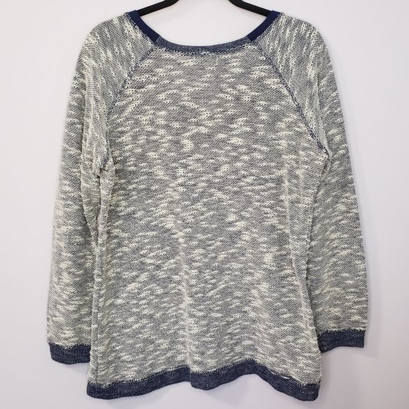 Pullover Sweater White and Denim Blue Textured Knit, Currants Woman, Size L - Picture 6 of 13